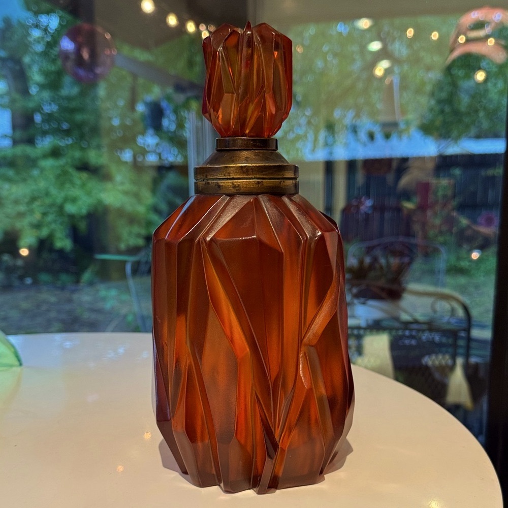 Art Deco Amber Lucite Bar Decanter Bottle Glass Murano Style MCM 3D